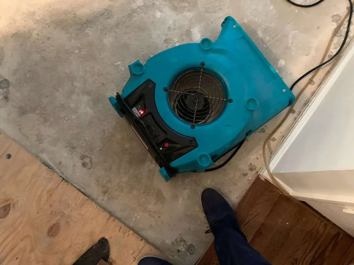 Air mover drying subfloor during Leak Detection & Repair in Elk Grove Village